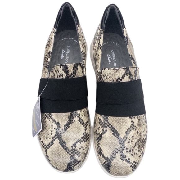 Clarks Cloudsteppers Kayleigh Slip-On Sneaker Tan Black Snakeskin Women's 9.5 - Picture 3 of 8